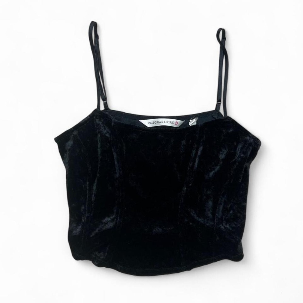 Vintage 90s Victoria's Secret Black Cami Tank Top Crushed Velvet Velvour S Goth